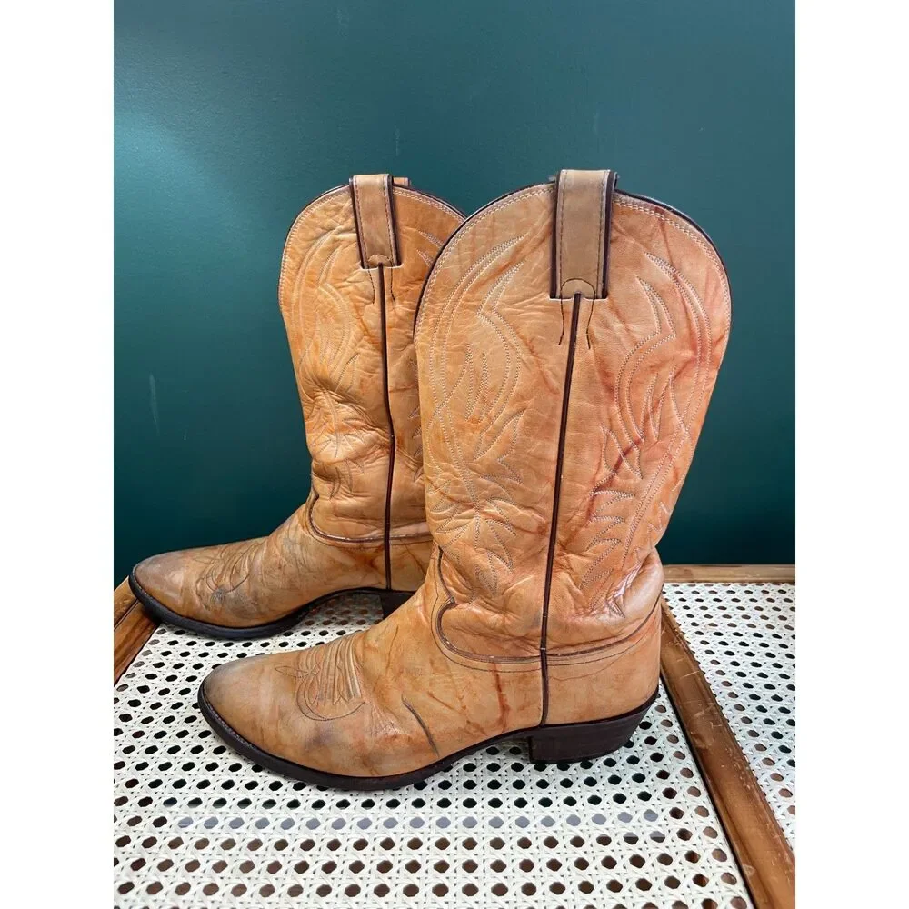 Vintage Justin Style 1632 Cowboy Boots Men's Size 11 D Tan Leather Western USA